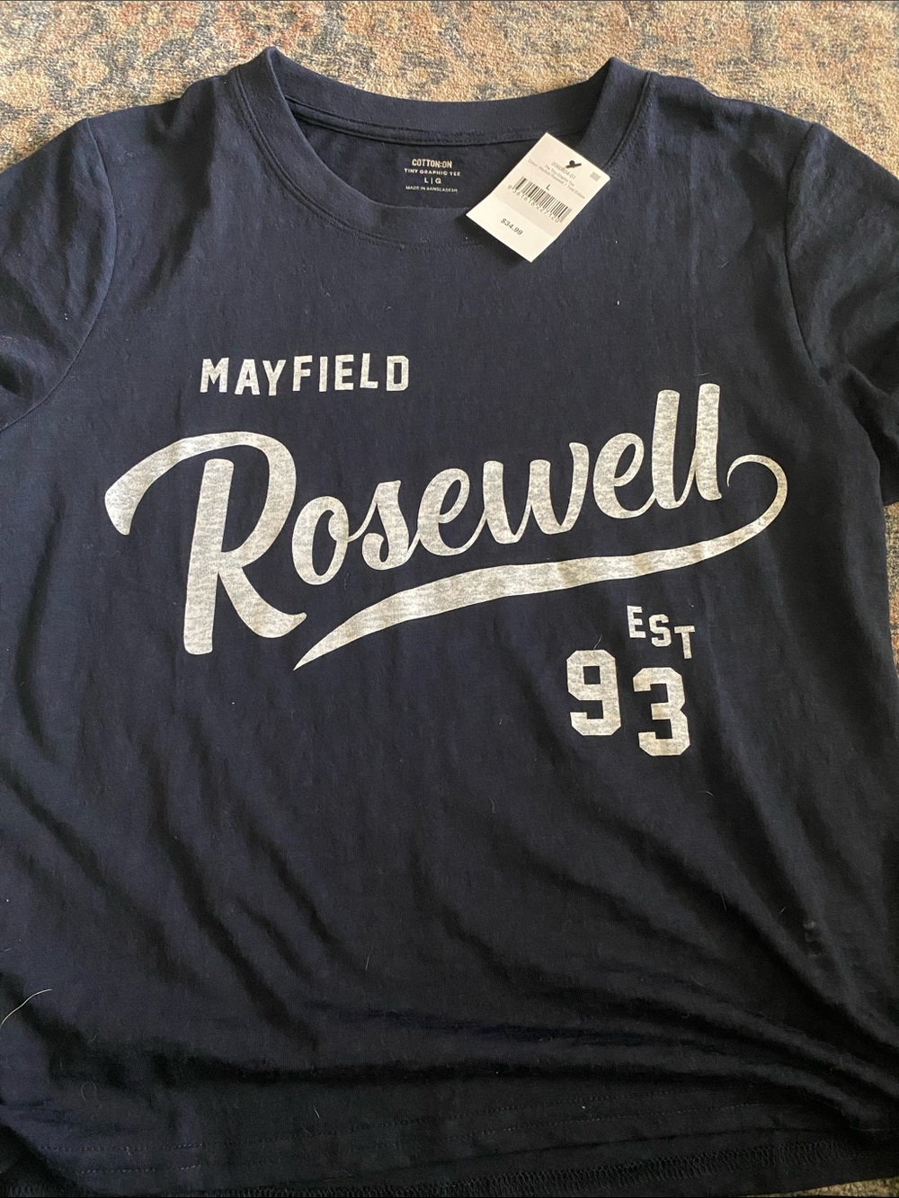 Cotton On Navy Crewneck Graphic Tee with White Print